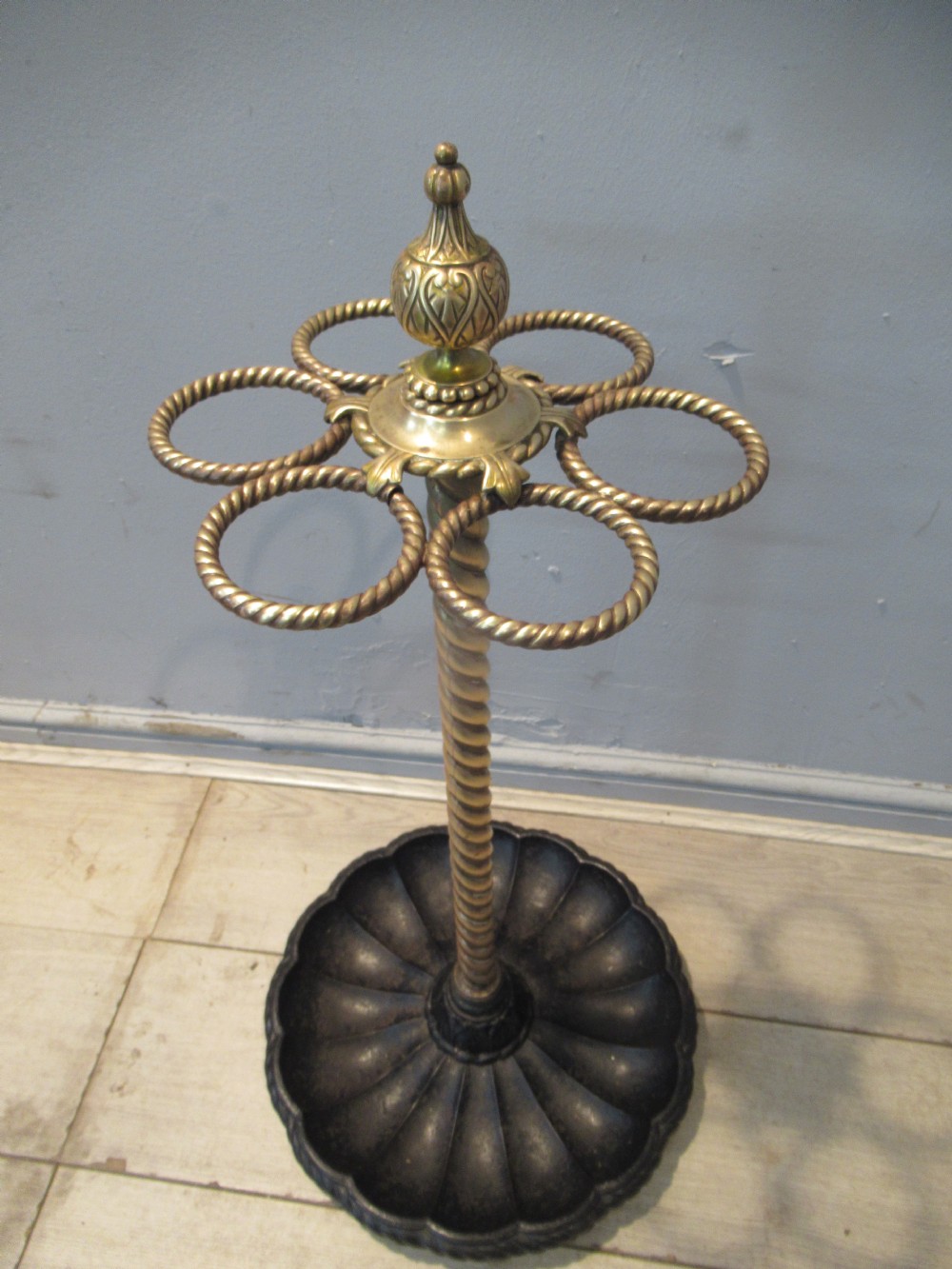 Victorian cast iron and brass walking  stick holder