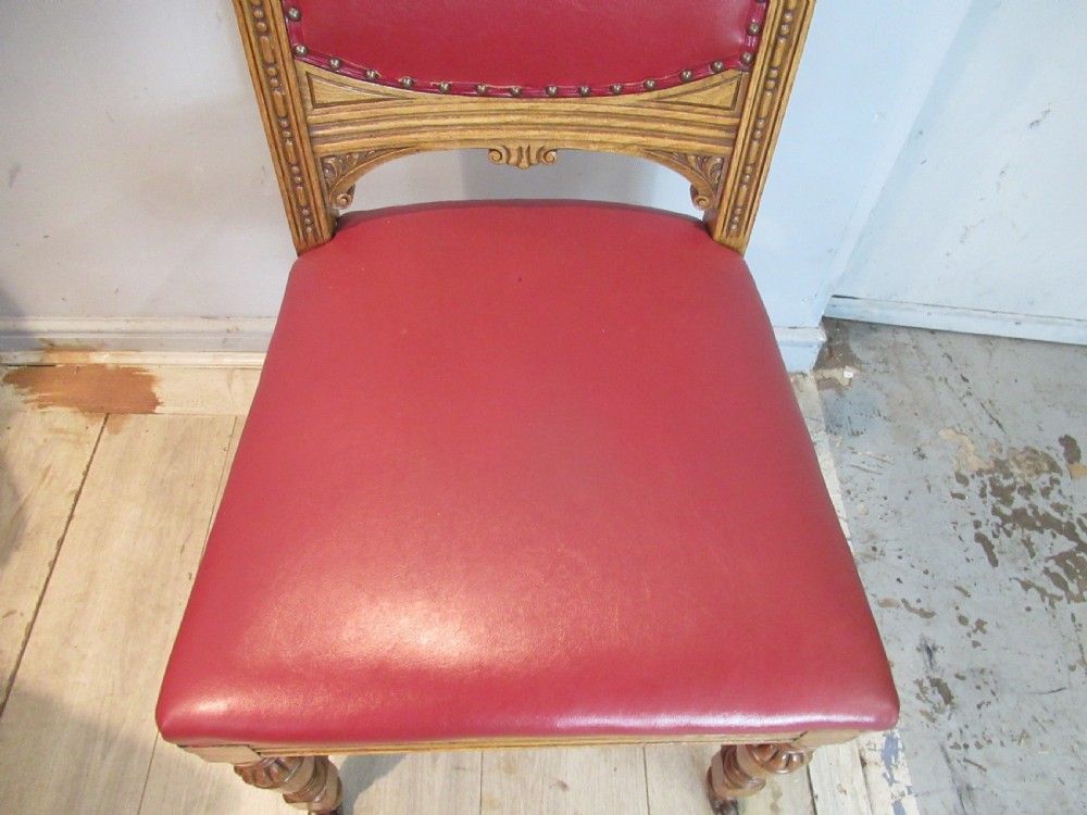 Set of six light oak Victorian dining chairs View V