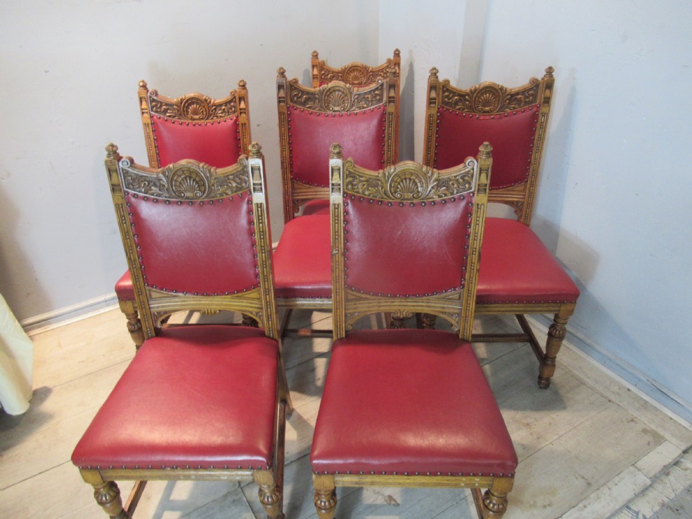 Set of six light oak Victorian dining chairs View XII