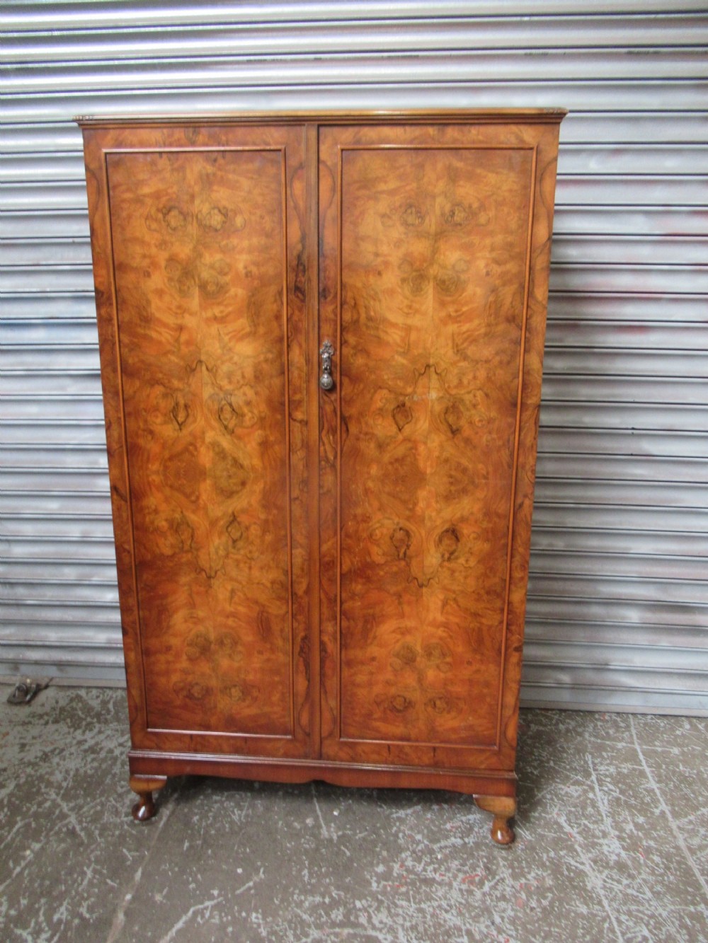 Small 1930s burr walnut   fitted   wardrobe 