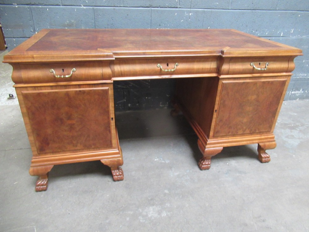 Walnut and burr walnut knee hole desk  View II
