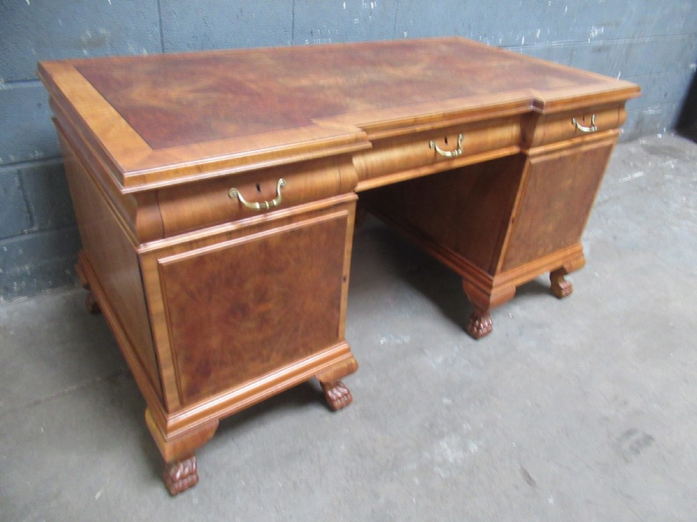 Walnut and burr walnut knee hole desk  View XIII