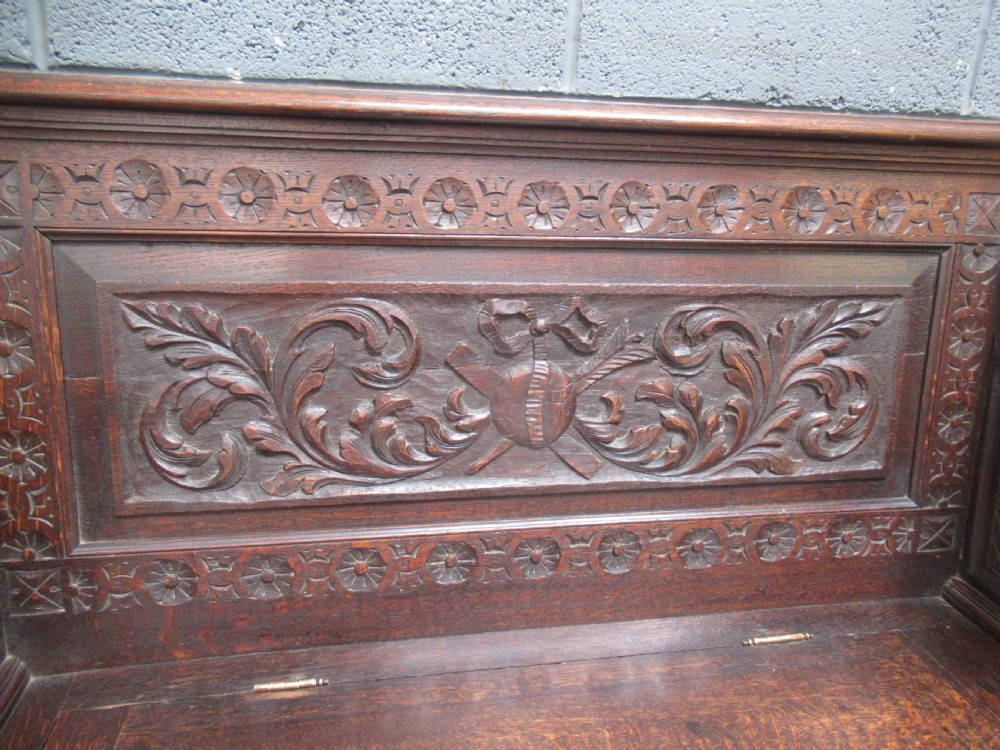Victorian   carved oak  lid bench seat View VII