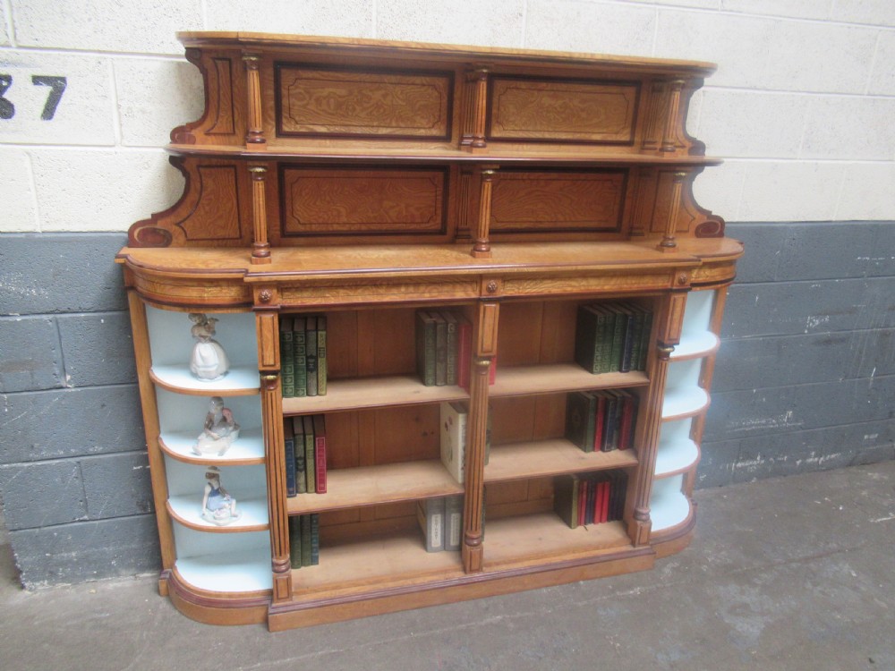 Victorian Ash and mahogany   open bookcase View X