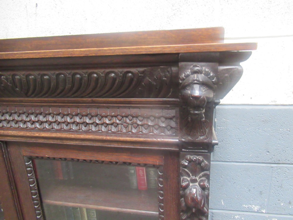 Victorian  carved  oak two door bookcase View III