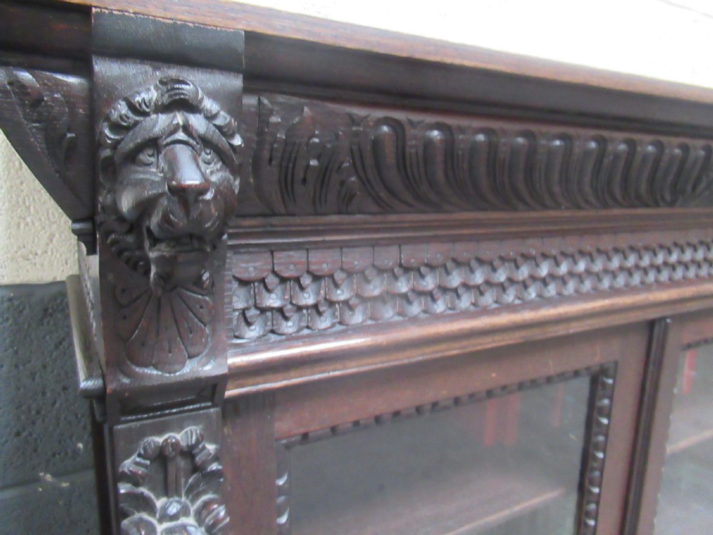 Victorian  carved  oak two door bookcase View IX