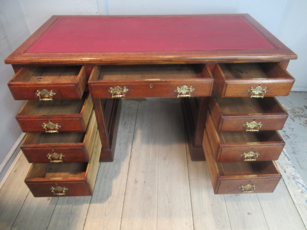 Late Victorian period oak knee hole desk View X