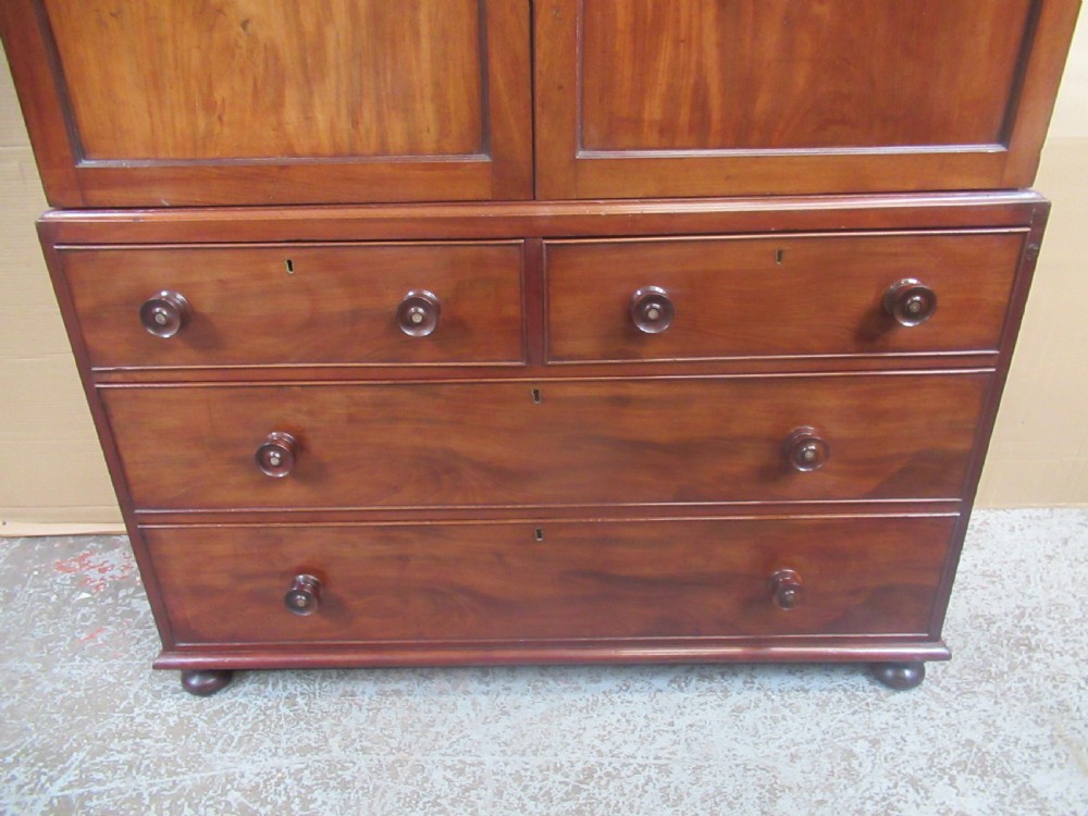 19th century  mahogany press type linen wardrobe  View V