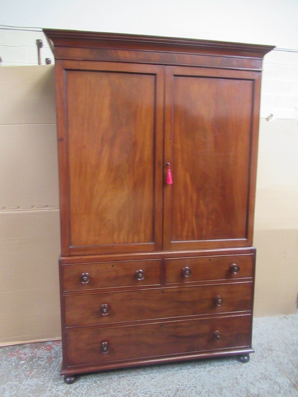 19th century  mahogany press type linen wardrobe 