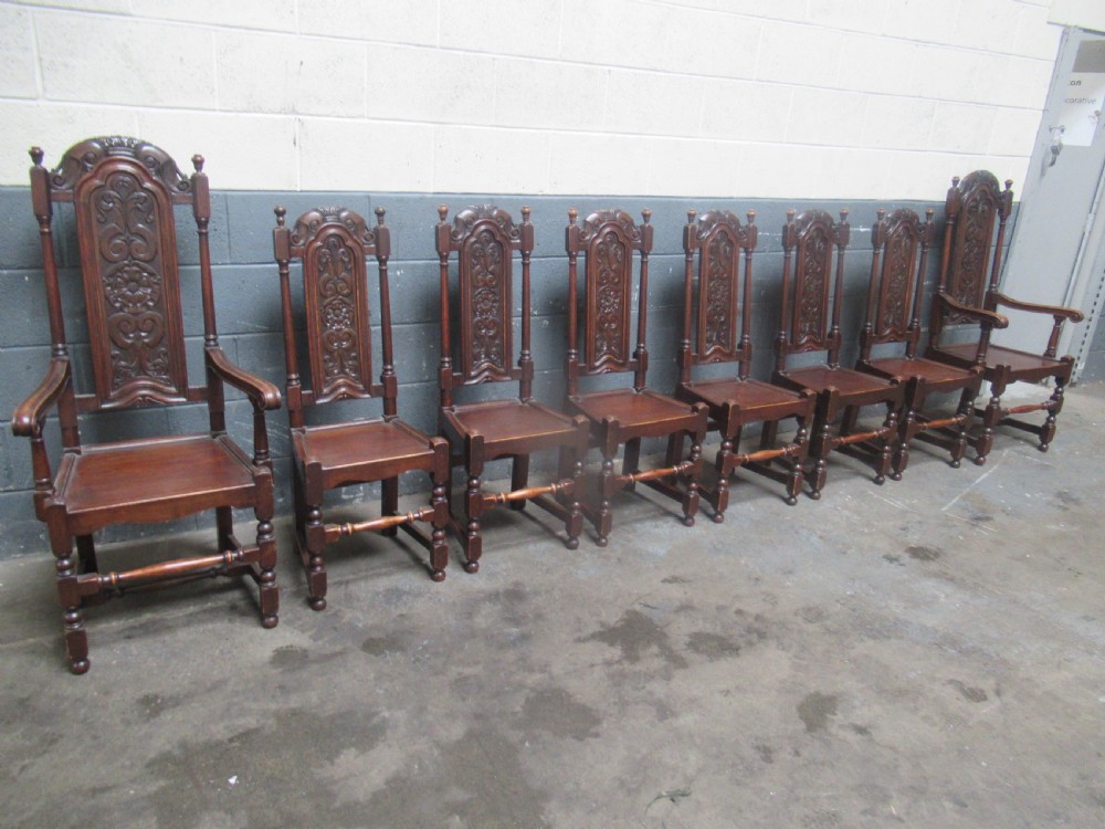 Set of eight  late Victorian oak dining chairs