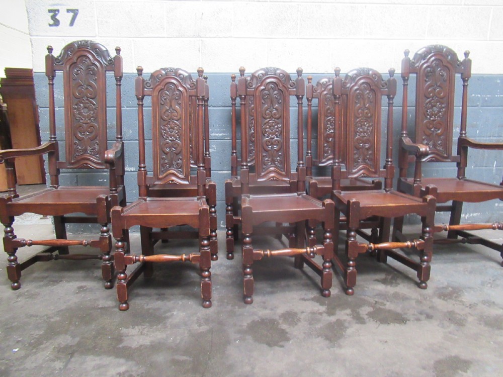 Set of eight  late Victorian oak dining chairs View II