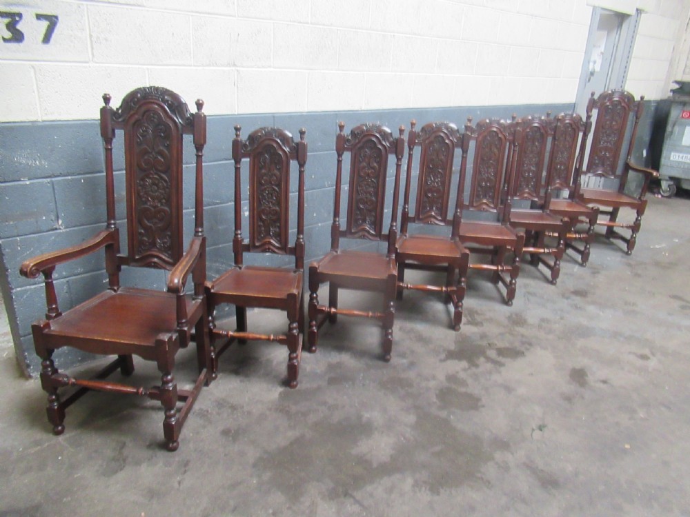 Set of eight  late Victorian oak dining chairs View X