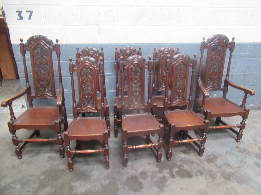 Set of eight  late Victorian oak dining chairs View XI