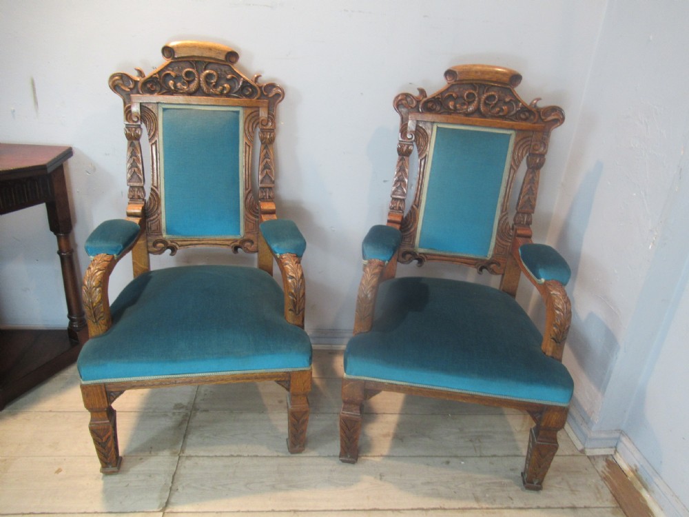 Pair of light oak late Victorian    arm chairs View II