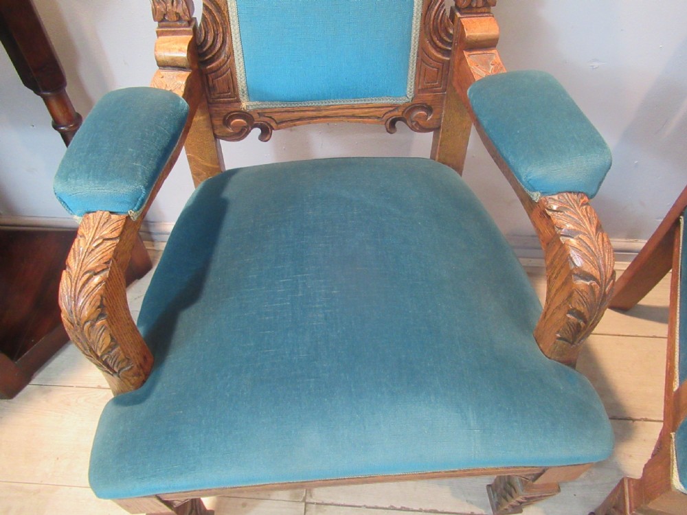 Pair of light oak late Victorian    arm chairs View IV