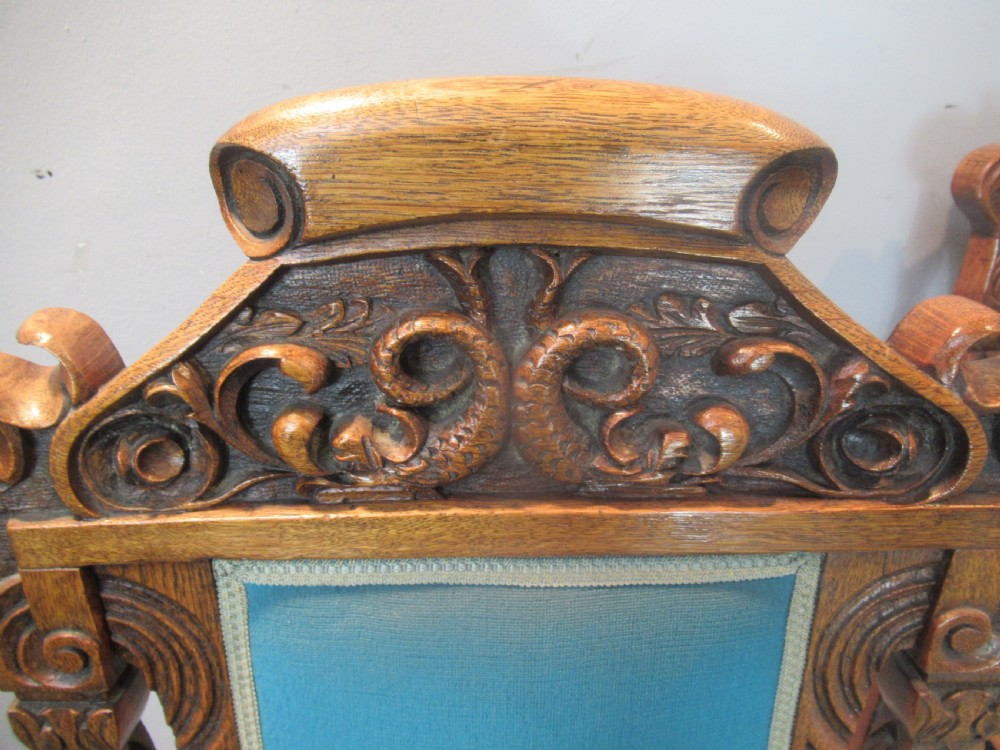 Pair of light oak late Victorian    arm chairs View X