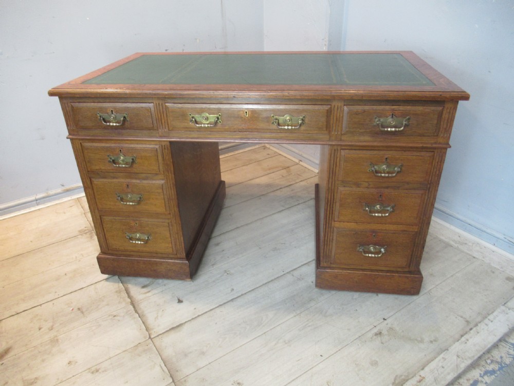 Edwardian  period oak knee hole desk View II