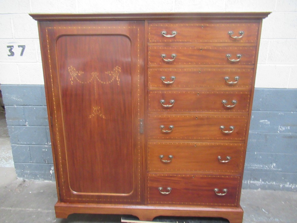Edwardian period mahogany combination wardrobe /chest drawers View II