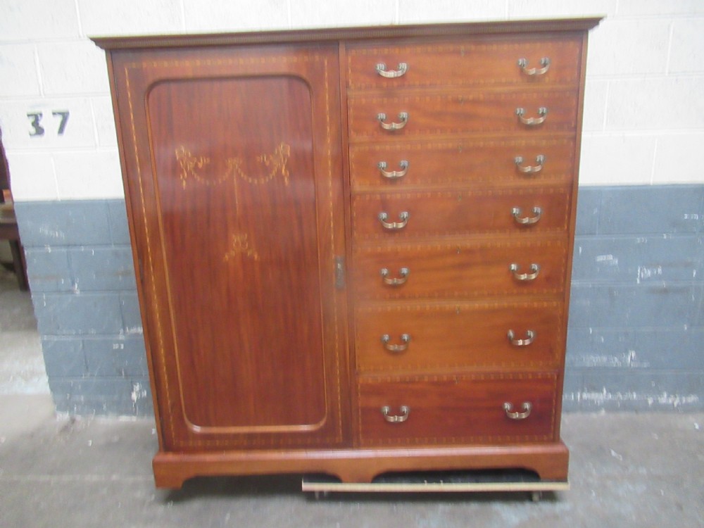 Edwardian period mahogany combination wardrobe /chest drawers View XVIII