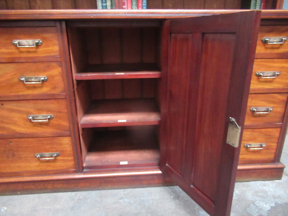 Large Victorian mahogany open bookcase View IX