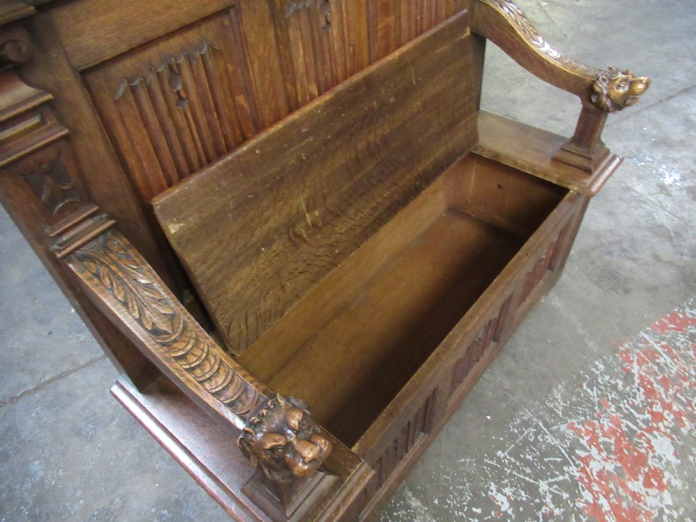 Late Victorian   oak lid bench seat  View XII