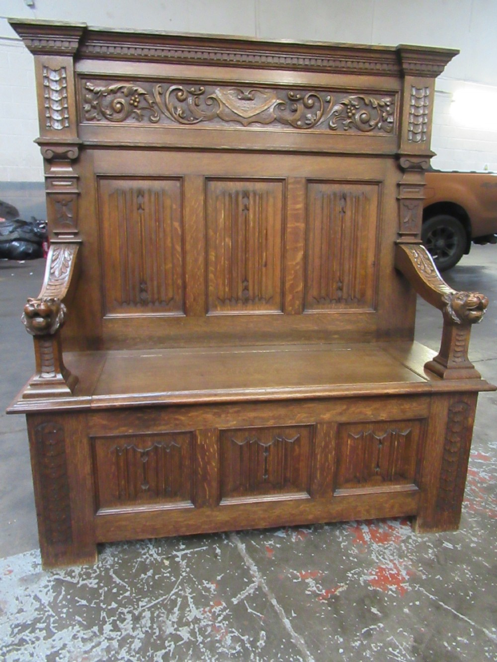Late Victorian   oak lid bench seat 