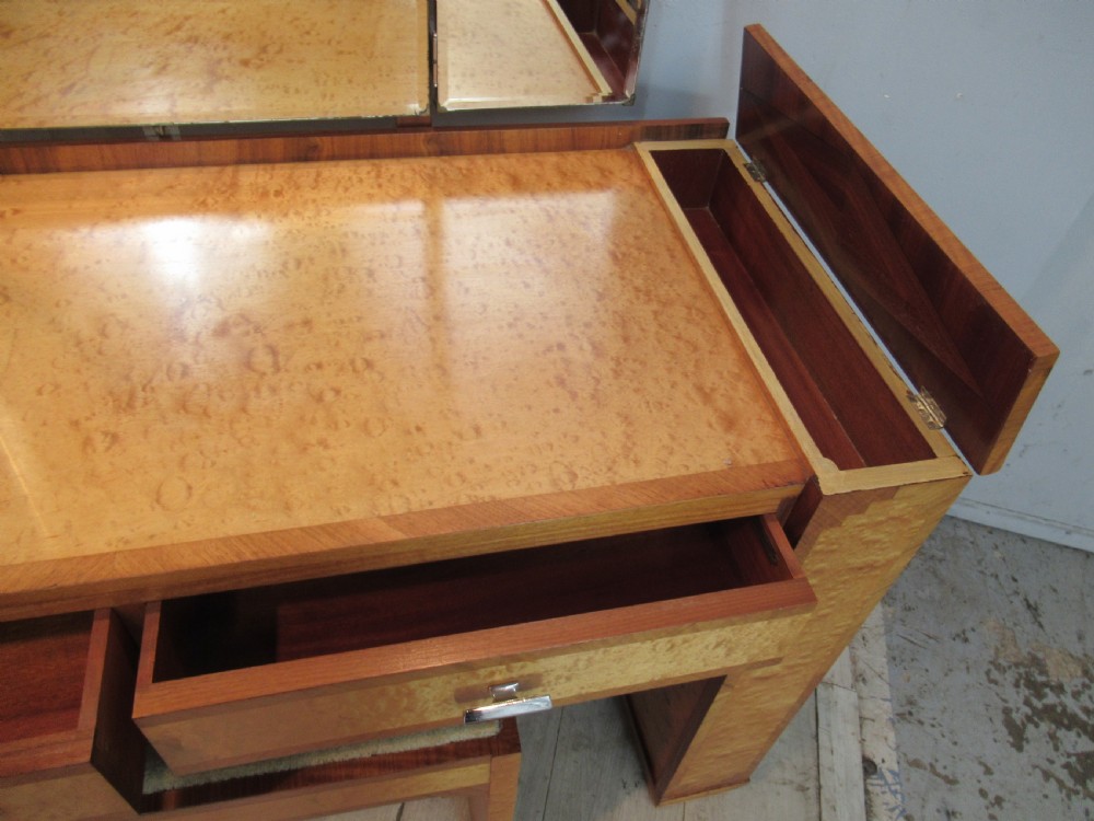 Art Deco  walnut and birds eye Maple   dressing table and stool View XII
