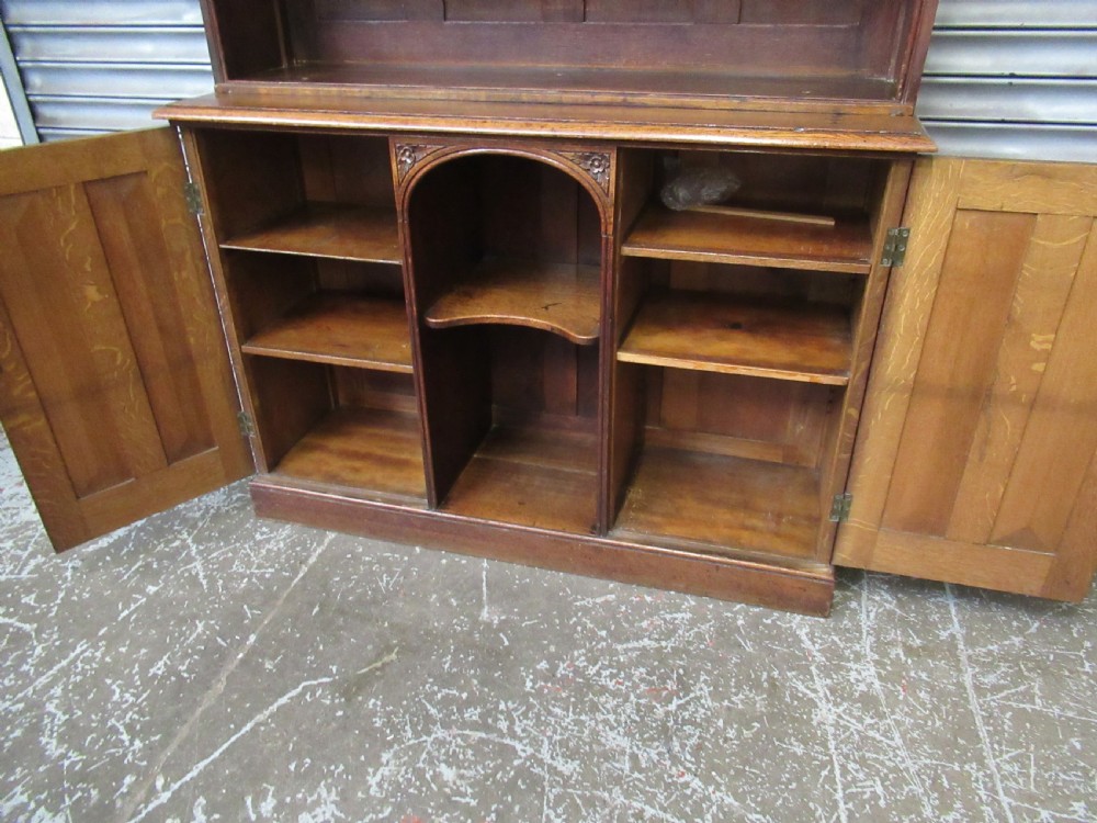 Victorian gothic oak open bookcase View V