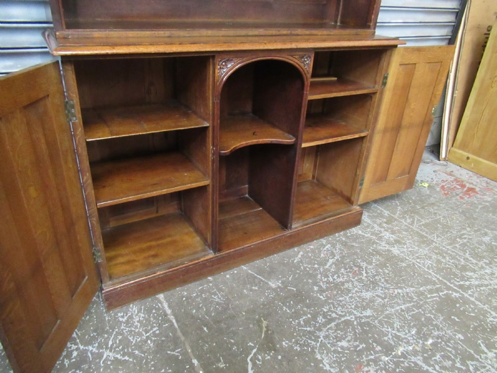 Victorian gothic oak open bookcase View VI