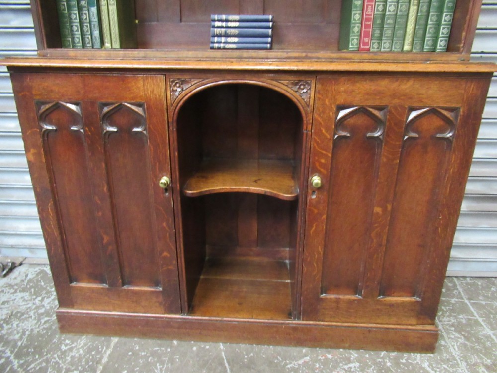 Victorian gothic oak open bookcase View XII