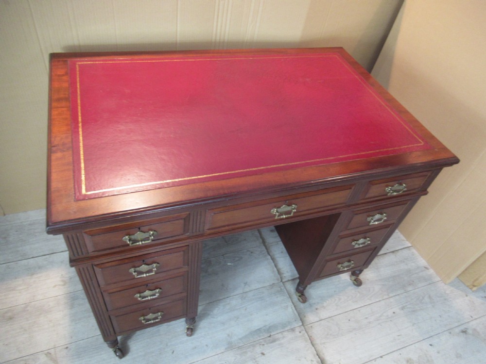 Small size Late Victorian mahogany knee hole desk View V
