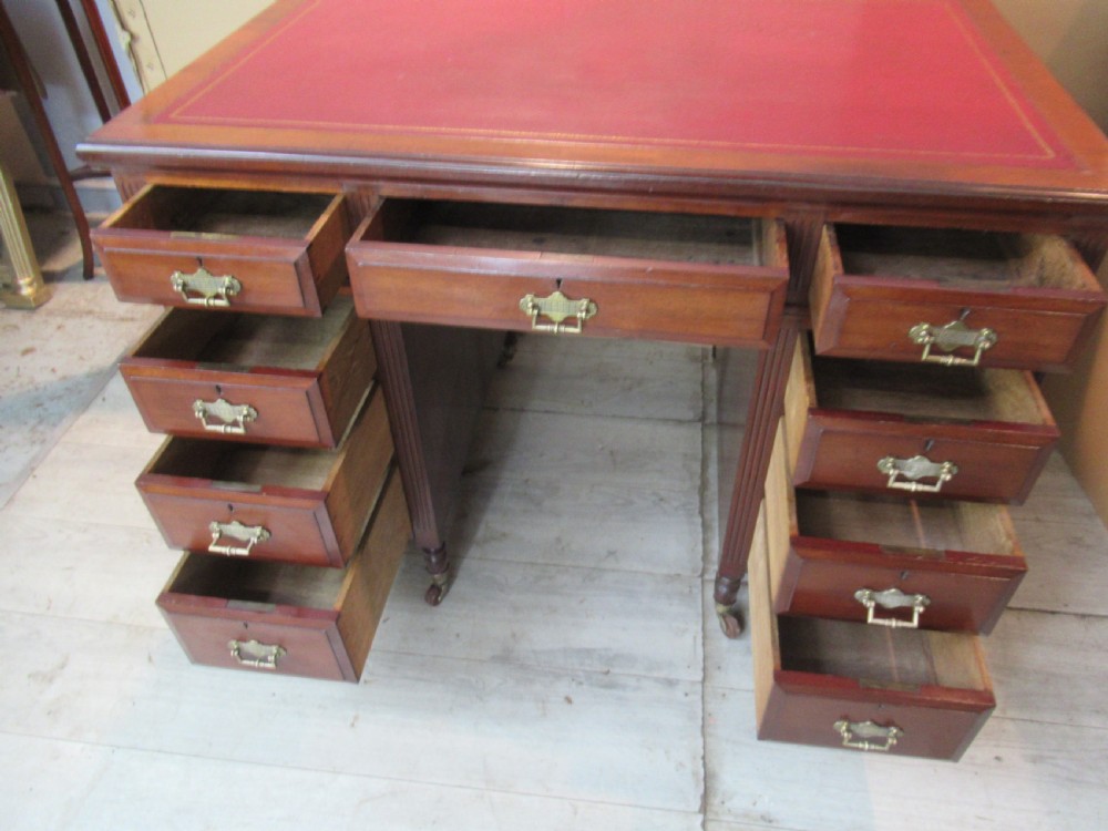 Small size Late Victorian mahogany knee hole desk View IX