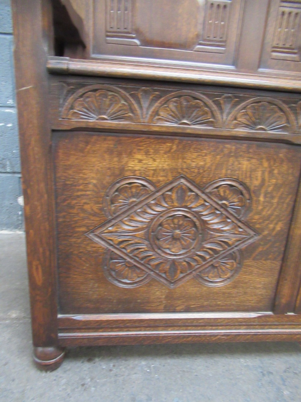 A 1920s  oak Monks bench seat View V