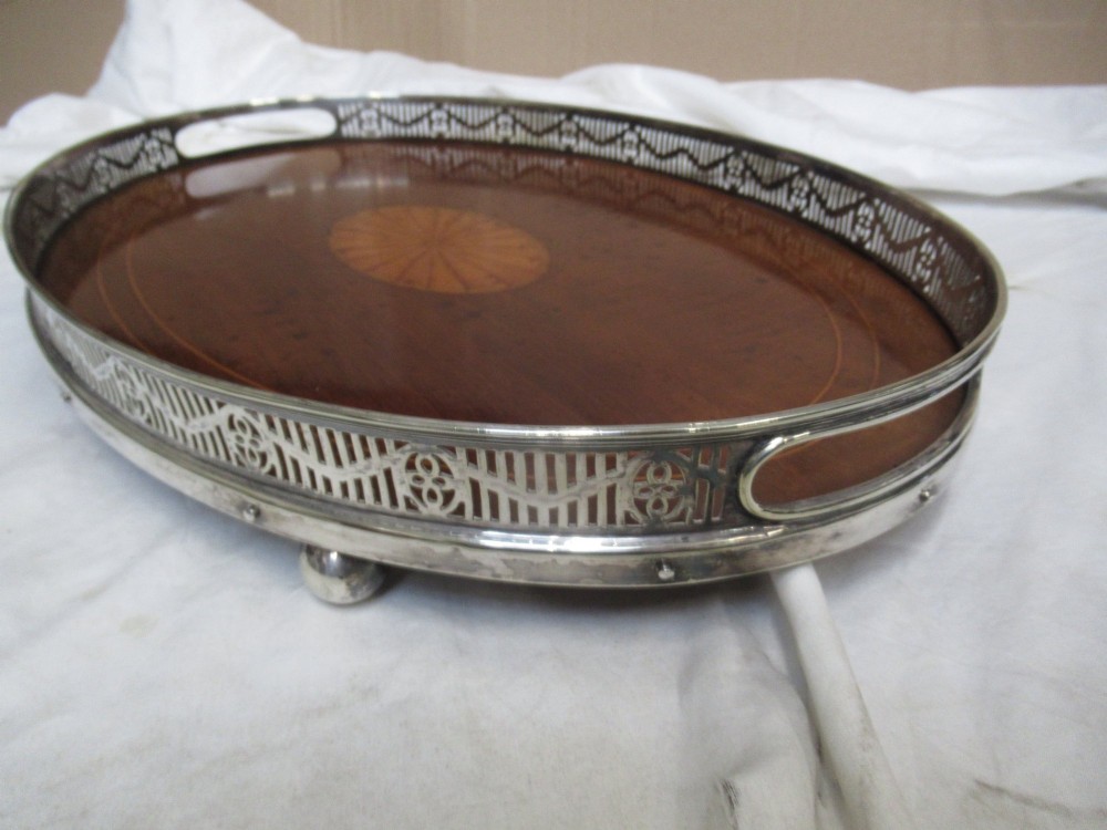 Oval   mahogany and plated   server tray