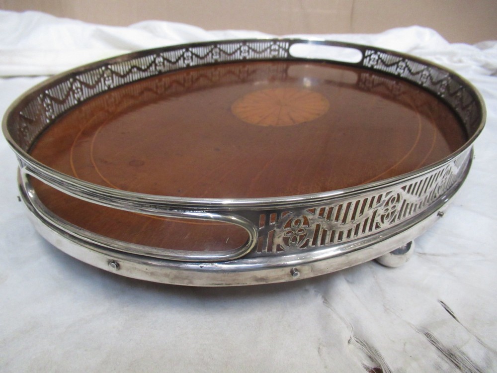 Oval   mahogany and plated   server tray View V
