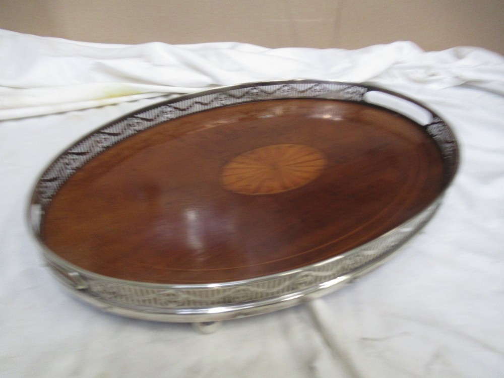 Oval   mahogany and plated   server tray View VI