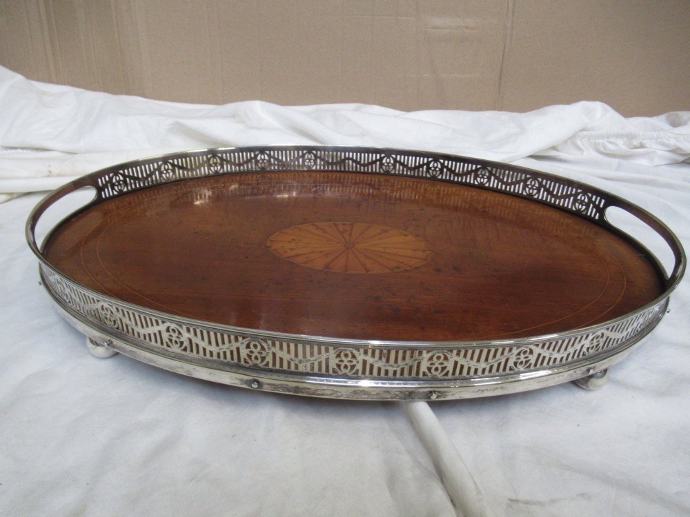 Oval   mahogany and plated   server tray View VII