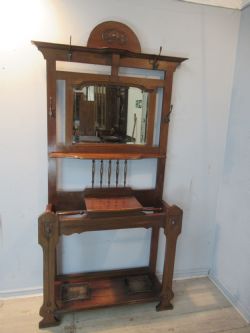 EDWARDIAN OAK HALL STAND HAT AND COAT STICK HOLDER