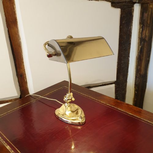brass steel desk or bankers lamp with a heart shaped base - CATEGORY: ANTIQUE LIGHTING - DATED EDWARDIAN