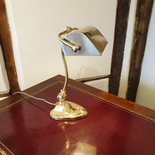 BRASS STEEL DESK OR BANKERS LAMP WITH A HEART SHAPED BASE - ADDITIONAL PHOTO 1