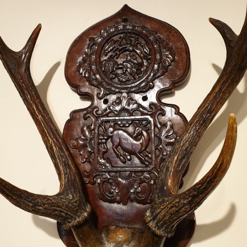 A 19TH CENTURY CARVED DECORATED WOODEN STAG'S HEAD - ADDITIONAL PHOTO 5