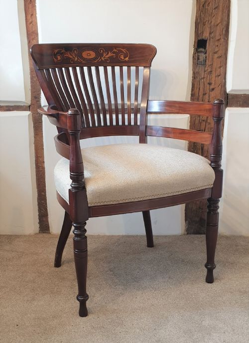a late 19th century inlayed rosewood mahogany desk chair - CATEGORY: ANTIQUE CHAIRS - DATED 1890
