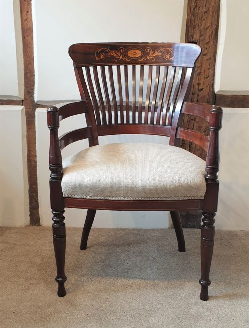 A LATE 19TH CENTURY INLAYED ROSEWOOD MAHOGANY DESK CHAIR - ADDITIONAL PHOTO 1