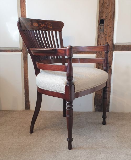 A LATE 19TH CENTURY INLAYED ROSEWOOD MAHOGANY DESK CHAIR - ADDITIONAL PHOTO 2
