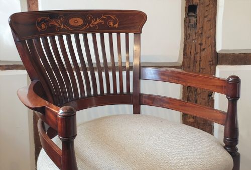 A LATE 19TH CENTURY INLAYED ROSEWOOD MAHOGANY DESK CHAIR - ADDITIONAL PHOTO 5