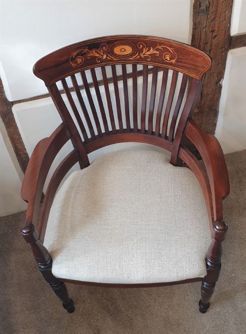 A LATE 19TH CENTURY INLAYED ROSEWOOD MAHOGANY DESK CHAIR - ADDITIONAL PHOTO 6