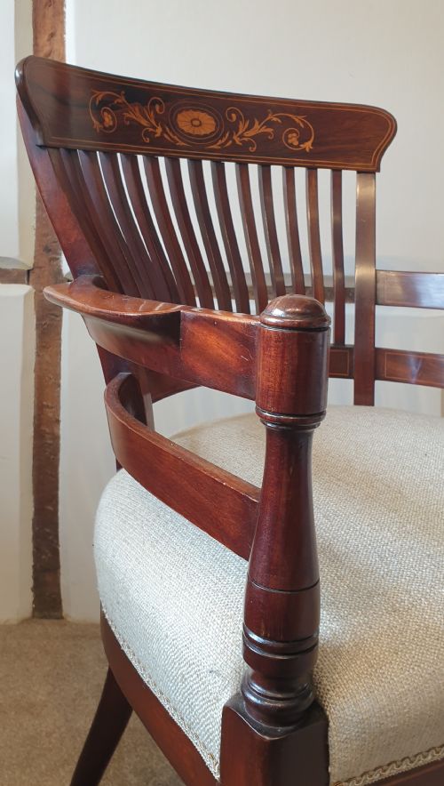 A LATE 19TH CENTURY INLAYED ROSEWOOD MAHOGANY DESK CHAIR - ADDITIONAL PHOTO 8
