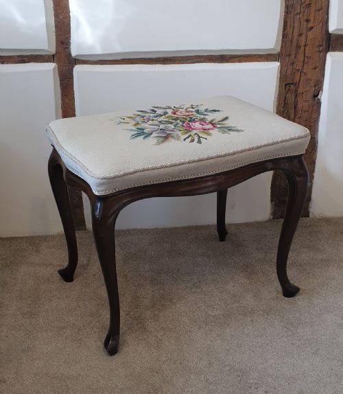 a mahogany cabriole legged stool with an attractive floral needlework seat - CATEGORY: ANTIQUE STOOLS - DATED 1900