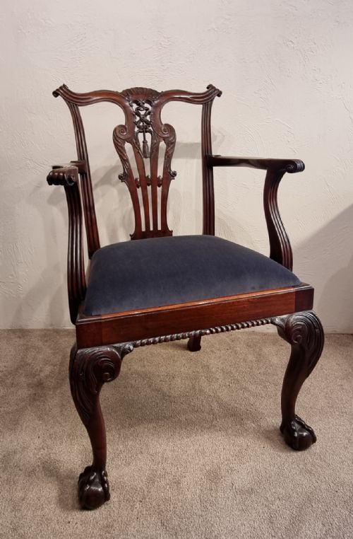 A FINE MAHOGANY CARVER CHAIR BY TROLLOPE COLLS LTD BELGRAVE SQUARE LONDON