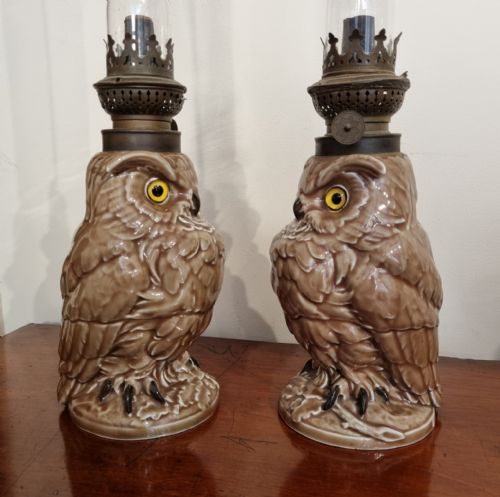 PAIR OF ANTIQUE OWL OIL LAMPS BY WILLIAM WHITELEY - ADDITIONAL PHOTO 2